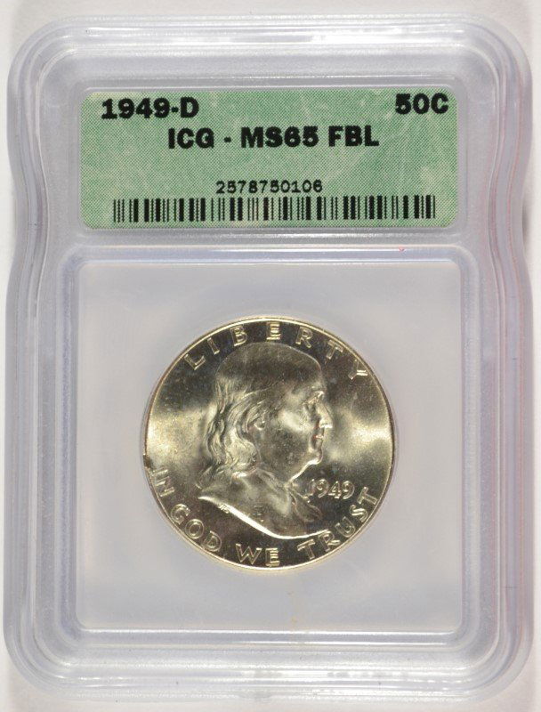 1949-D FRANKLIN HALF DOLLAR, ICG MS-65 FBL (1 of 4)