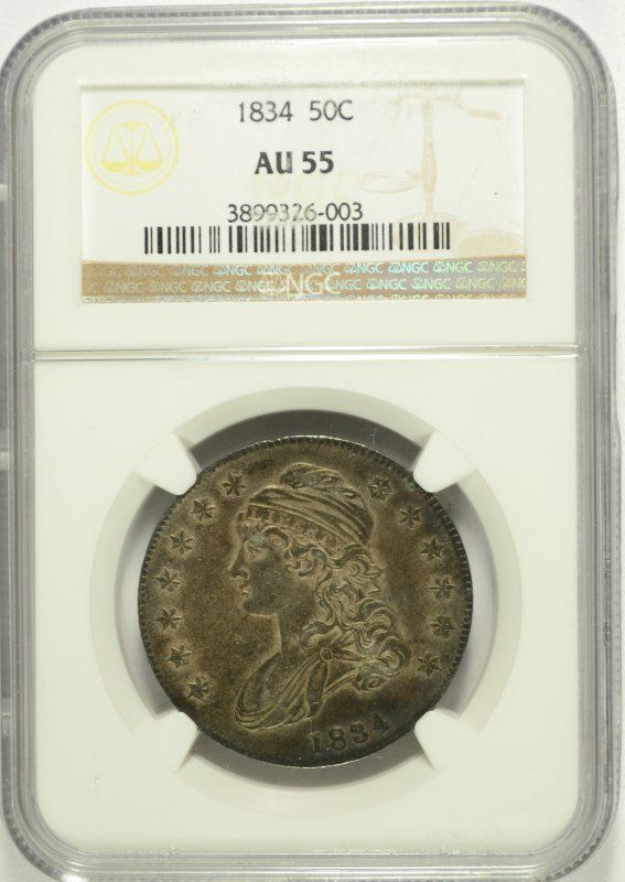 1834 CAPPED BUST HALF DOLLAR, NGC AU-55 (1 of 4)