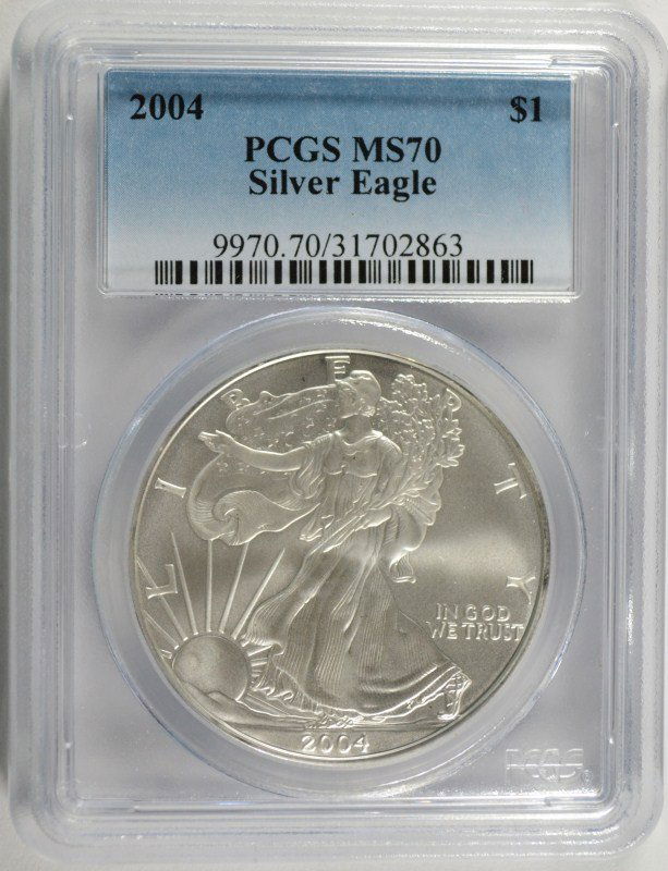 2004 AMERICAN SILVER EAGLE, PCGS MS-70! (1 of 4)