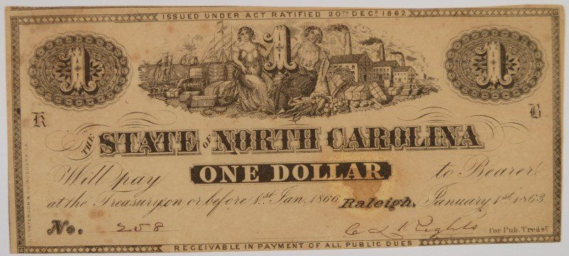 1863 $1 STATE OF NORTH CAROLINA NOTE (1 of 2)