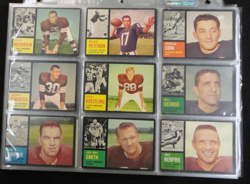 1962 TOPPS FOOTBALL NEAR SET - 87 diff. CARDS, UNITAS,: UNITAS EM, STARR VGEX, REST MOSTLY EX, EST $350-$400