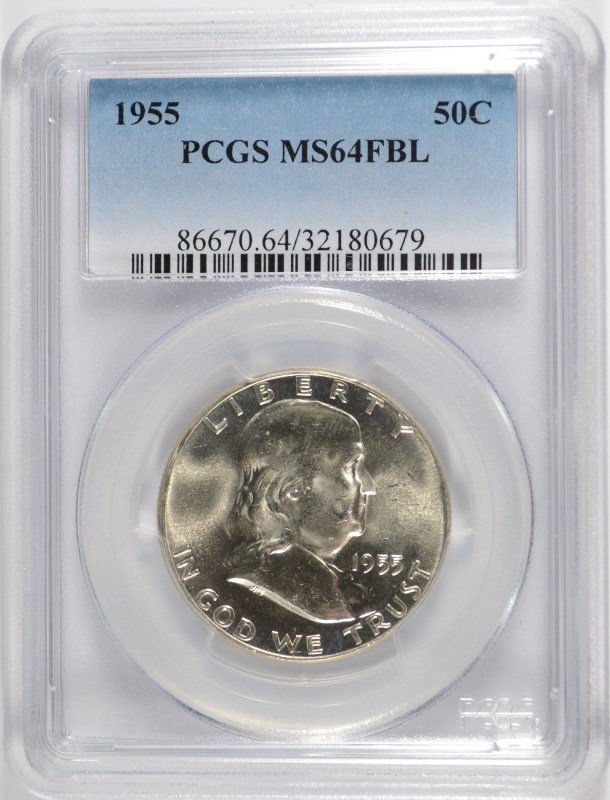 1955 FRANKLIN HALF DOLLAR, PCGS MS-64 FBL (1 of 3)
