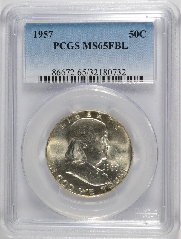 1957 FRANKLIN HALF DOLLAR, PCGS MS-65 FBL (1 of 4)