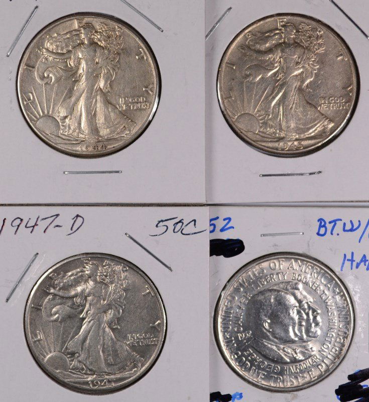 3 WALKING LIBERTY HALVES AND A WASHINGTON CARVER COMMEM (1 of 2)