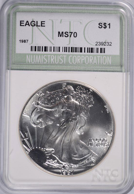 1987 AMERICAN SILVER EAGLE, NTC MS-70 PERFECT!  RARE! (1 of 4)