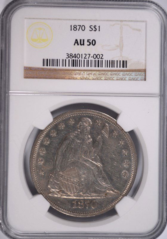 1870 SEATED DOLLAR, NGC AU-50 (1 of 4)