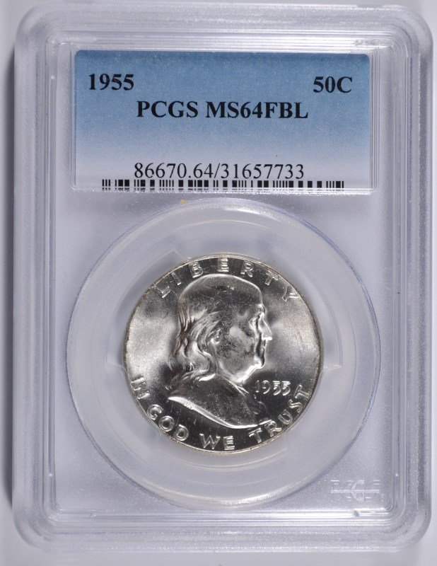 1955 FRANKLIN HALF DOLLAR, PCGS MS-64 FBL (1 of 4)