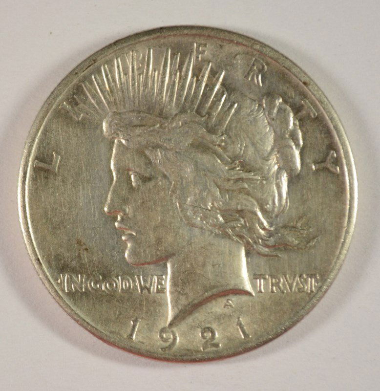 1921 PEACE SILVER DOLLAR, AU/UNC KEY COIN: ESTIMATE, $275.00 TO $325.00 Silvertowne Auctions is known for Quality & Service. Be sure to register to bid