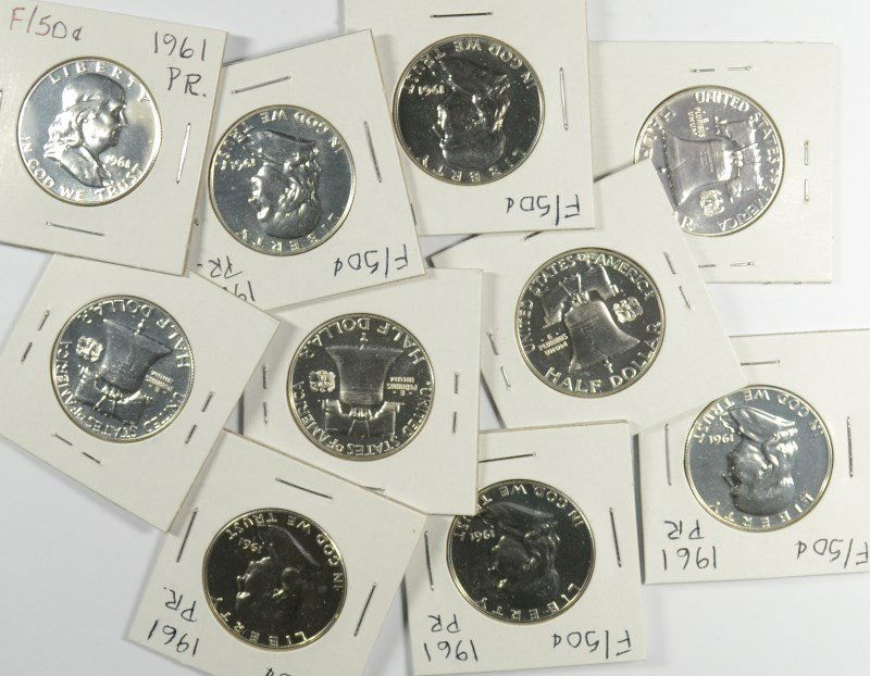 (10) 1961 PROOF FRANKLIN HALF DOLLARS GEM PROOFS (1 of 1)