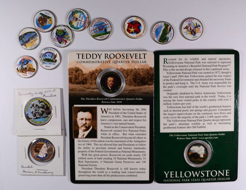 (14 COINS) 10-STATE QUARTERS COLORIZED, 1999 SBA DOLLAR (1 of 1)