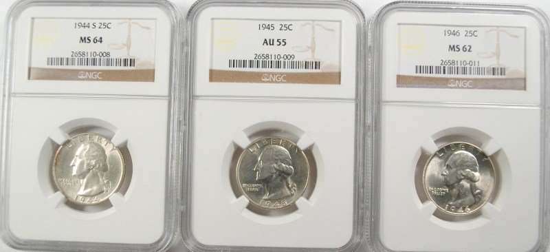 1944-S WASHINGTON QUARTER NGC MS-64, 1945 WASHINGTON (1 of 2)