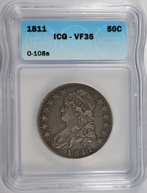 1811 CAPPED BUST HALF DOLLAR O-108 A, ICG VF-35 (1 of 4)