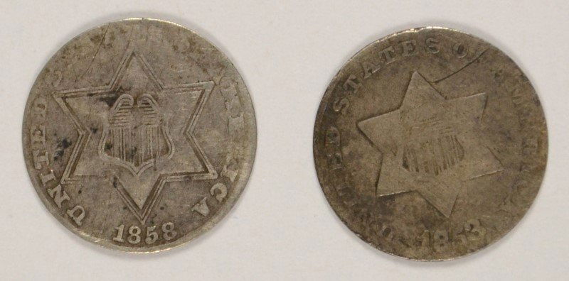 1853 & 1858 THREE CENT SILVER PCS (1 of 2)