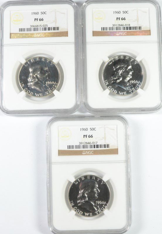 LOT OF ( 3 ) 1960 FRANKLIN HALF DOLLAR, NGC PROOF-66 (1 of 2)