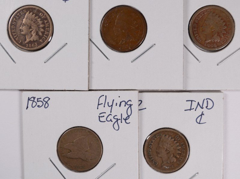 (5) INDIAN HEAD CENTS (1858, 1862, 1863, 1864 BR, 1864 (1 of 2)