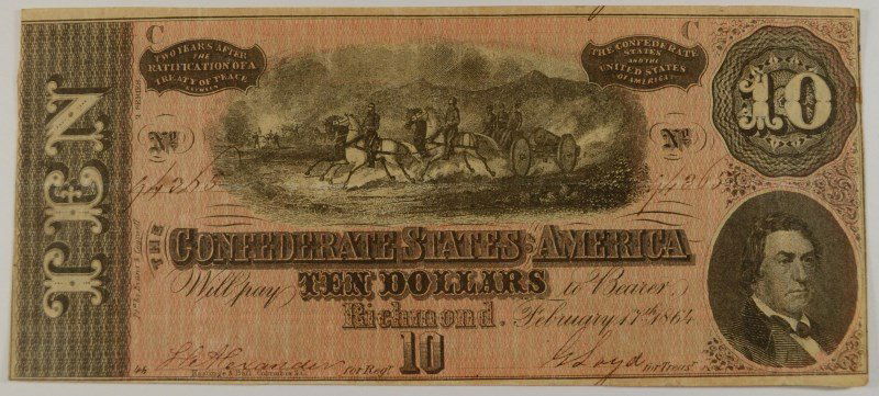 1864 $10 CONFEDERATE STATES OF AMERICA NOTE (T-68) VF (1 of 2)