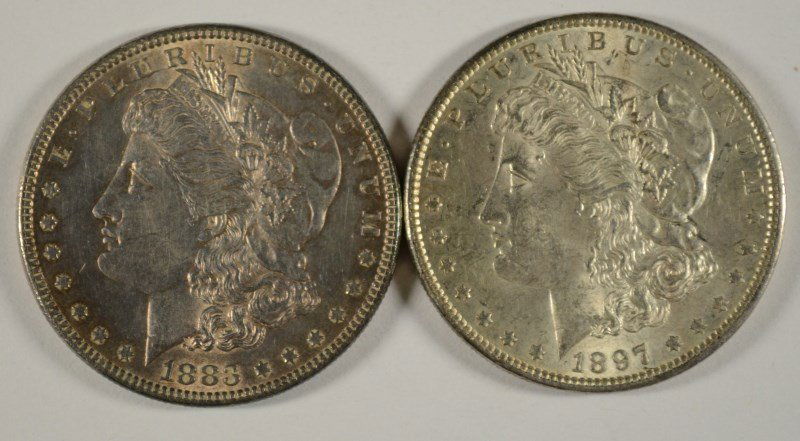 ( 2 ) BU MORGAN SILVER DOLLARS,: 1883 & 1897 (1 of 2)