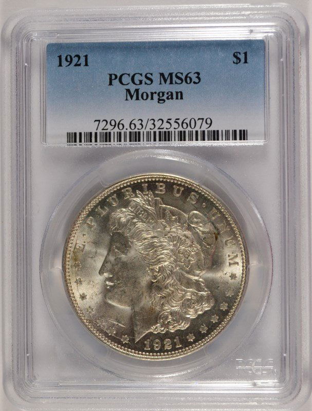 1921 MORGAN SILVER DOLLAR, PCGS MS-63: ESTIMATE, $80.00 TO $90.00 Silvertowne is rated as a top auction company because of its expert and accurate grading of coins and currency