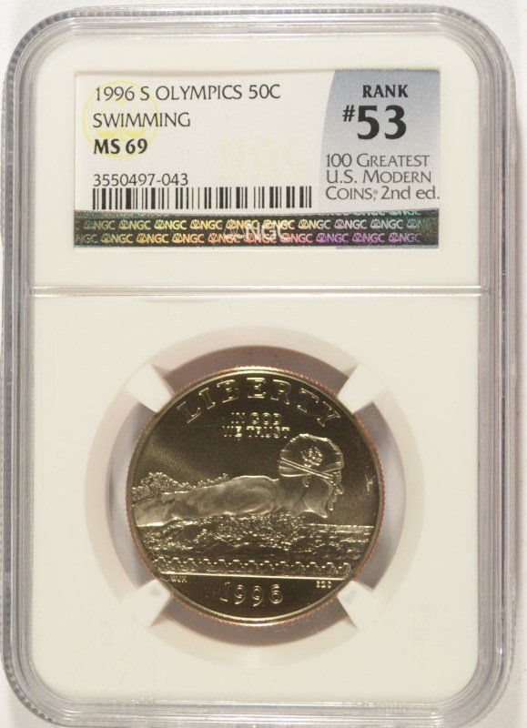 1996-S OLYMPICS (SWIMMING) COMMEM HALF DOLLAR NGC MS69 (1 of 4)