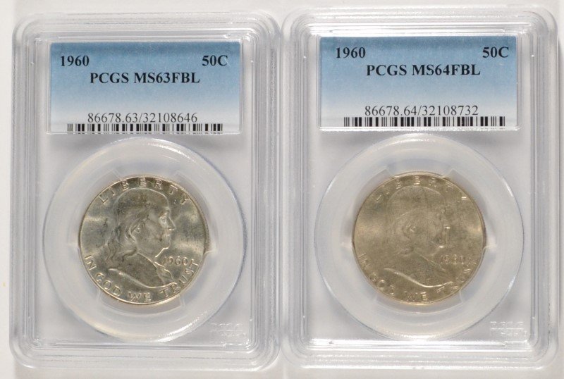 ( 2 ) 1960 PCGS GRADED FRANKLIN HALF DOLLARS,: (1) (1 of 2)