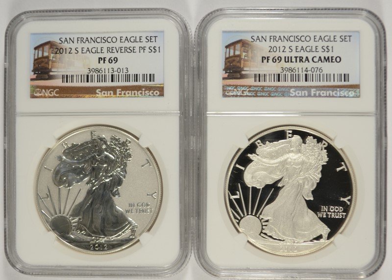 2012-S AMERICAN SILVER EAGLE SET, NGC REVERSE PROOF: ESTIMATE, $225.00 TO $275.00 Silvertowne is rated as a top auction company because of its expert and accurate grading of coins and currency