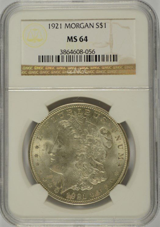 1921 MORGAN SILVER DOLLAR, NGC MS-64: ESTIMATE, $80.00 TO $100.00 Silvertowne is rated as a top auction company because of its expert and accurate grading of coins and currency
