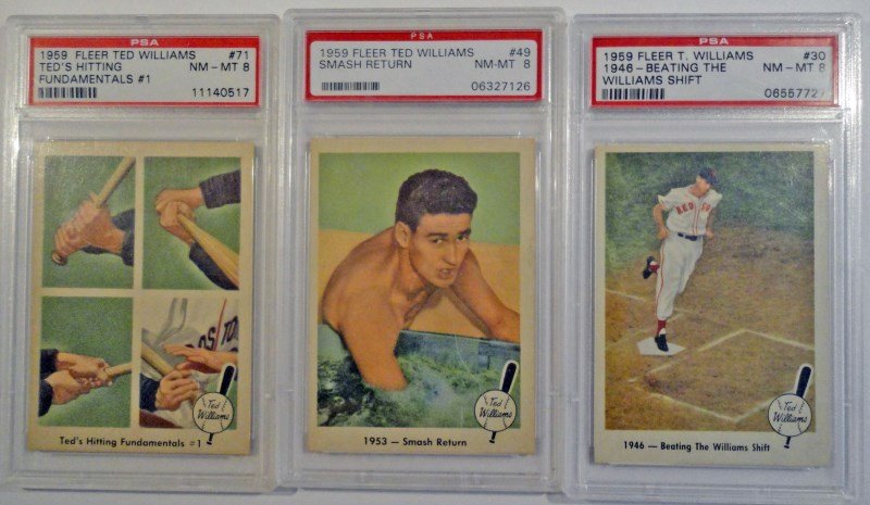 3-1959 FLEER TED WILLIAMS, ALL PSA 8's: EST $90-$120