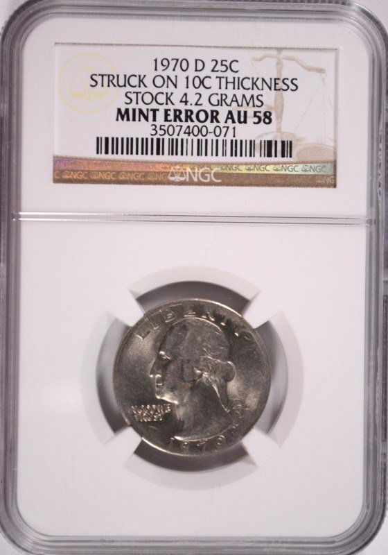 1970-D WASHINGTON QUARTER NGC MINT ERROR AU 58 COIN (1 of 4)