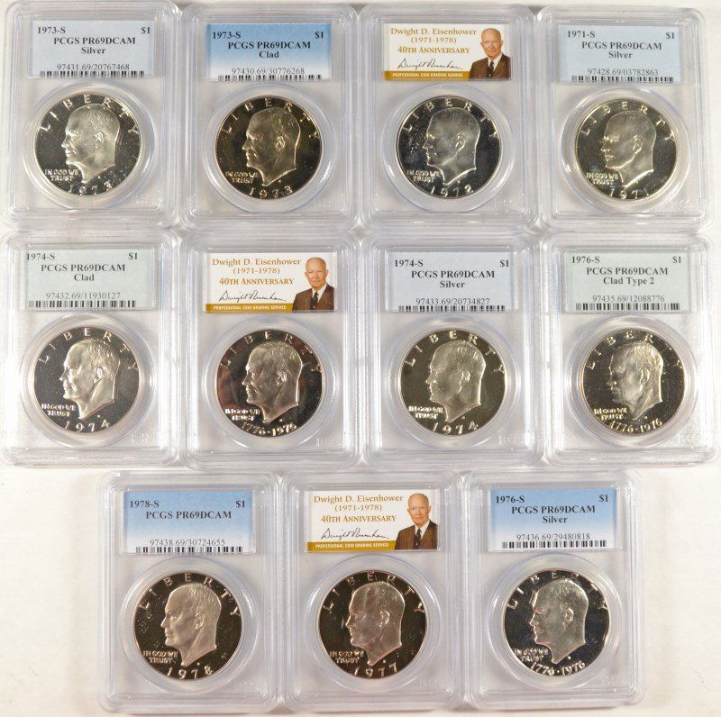 SET OF SLABBED PROOF IKE DOLLARS (1971 SILVER, 1972 (1 of 2)