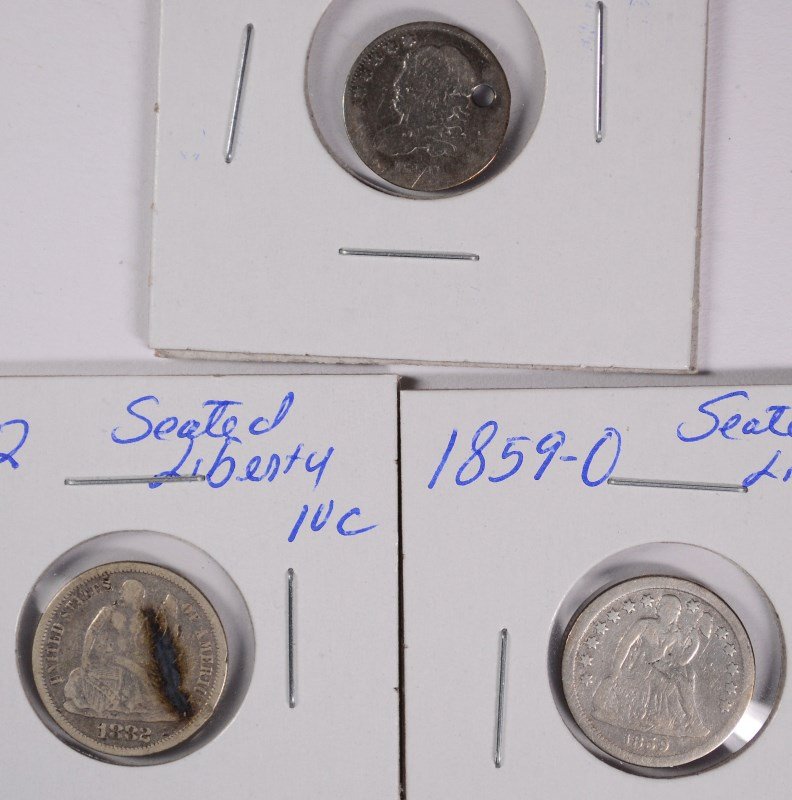 2 SEATED DIMES & 1 CAPPED BUST HALF DIME (1 of 2)
