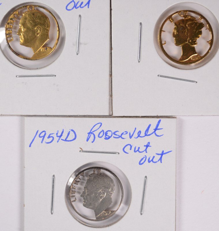 3 CUT OUT DIMES 2 ROOSEVELTS & 1 MERCURY (1 of 2)