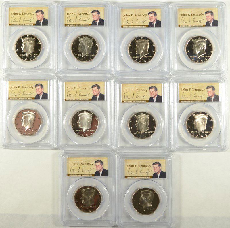 (10) SLABBED PROOF KENNEDY HALF DOLLARS PCGS PR-69 DCAM (1 of 2)