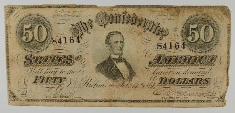 1864 $50 CONFEDERATE STATES OF AMERICA NOTE (1 of 2)