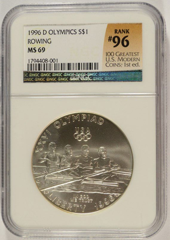 1996-D OLYMPICS (ROWING) COMMEN DOLLAR NGC MS-69 (RANK (1 of 4)