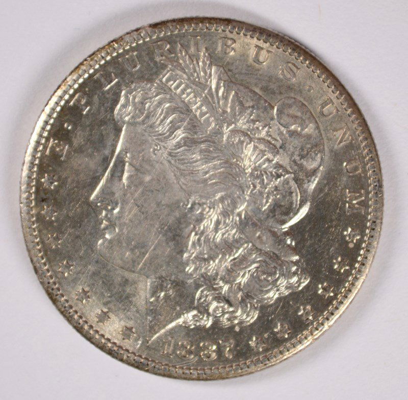 1887-S MORGAN SILVER DOLLAR, MS-60  mark on obverse (1 of 2)