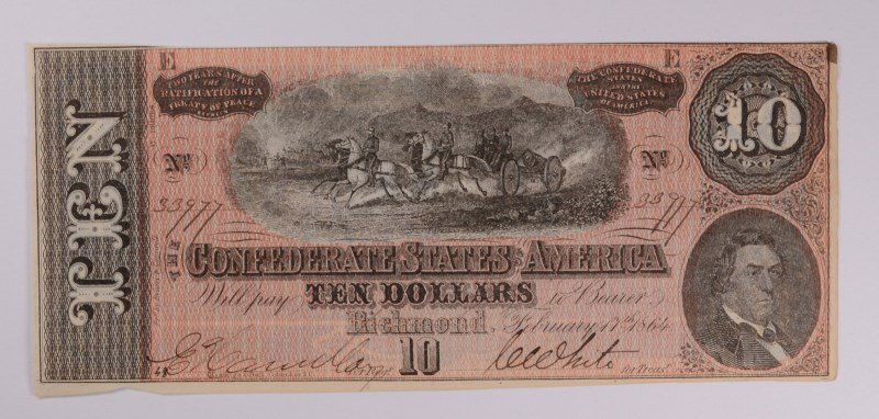1864 $10 CONFEDERATE STATES OF AMERICA NOTE (T-68) CH (1 of 2)