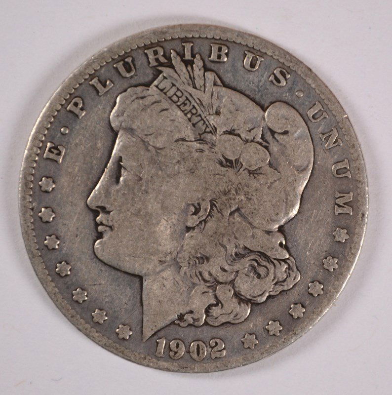 1902-S MORGAN SILVER DOLLAR, VG   ROUND MARK ON REVERSE (1 of 2)