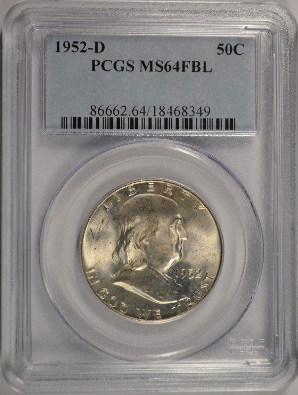1952-D FRANKLIN HALF DOLLAR, PCGS MS-64 FBL (1 of 4)