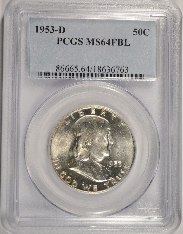 1953-D FRANKLIN HALF DOLLAR, PCGS MS-64 FBL (1 of 4)