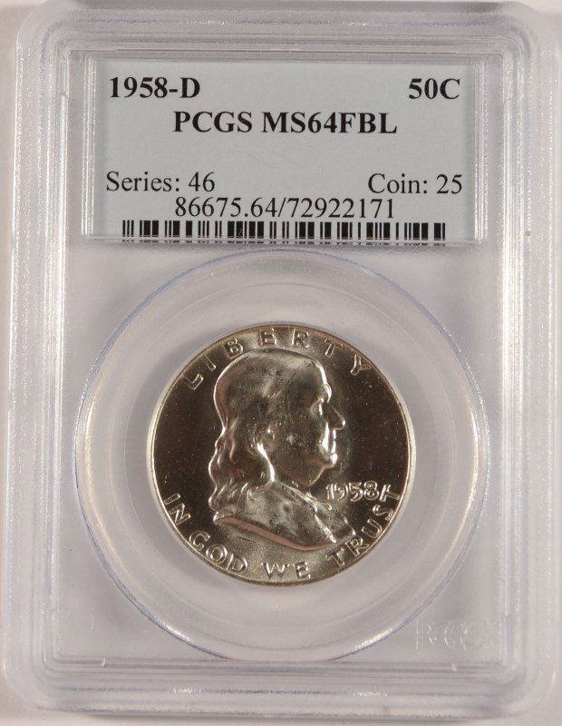 1958-D FRANKLIN HALF DOLLAR, PCGS MS-64 FBL (1 of 4)