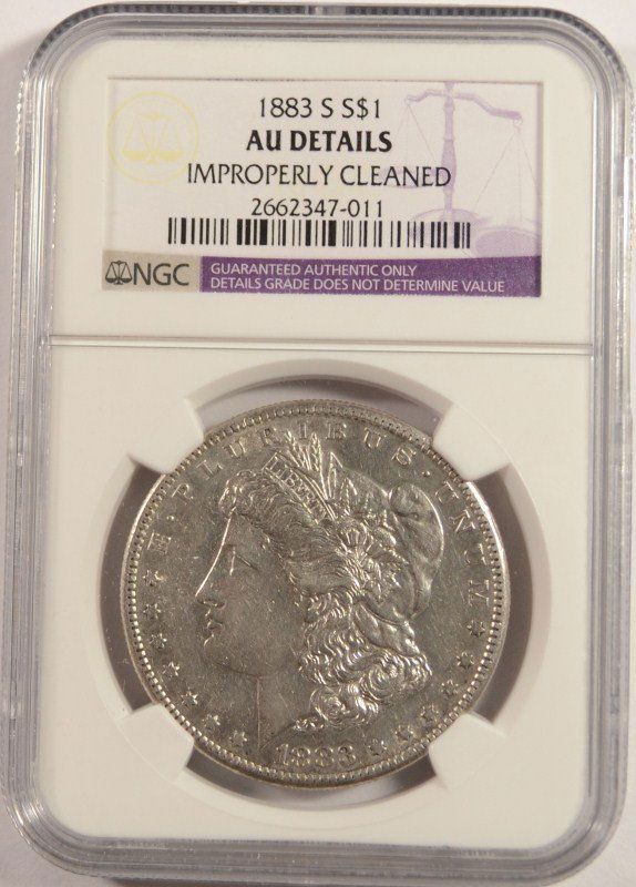 1883-S MORGAN DOLLAR NGC AU DETAILS: ESTIMATE $65 - $80. SILVERTOWNE AUCTIONS IS KNOWN FOR QUALITY & SERVICE. REGISTER TO BID!