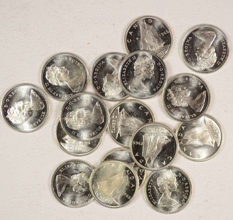 16 - 1965 "HIGH GRADE" CANADA SILVER DIMES (1 of 1)