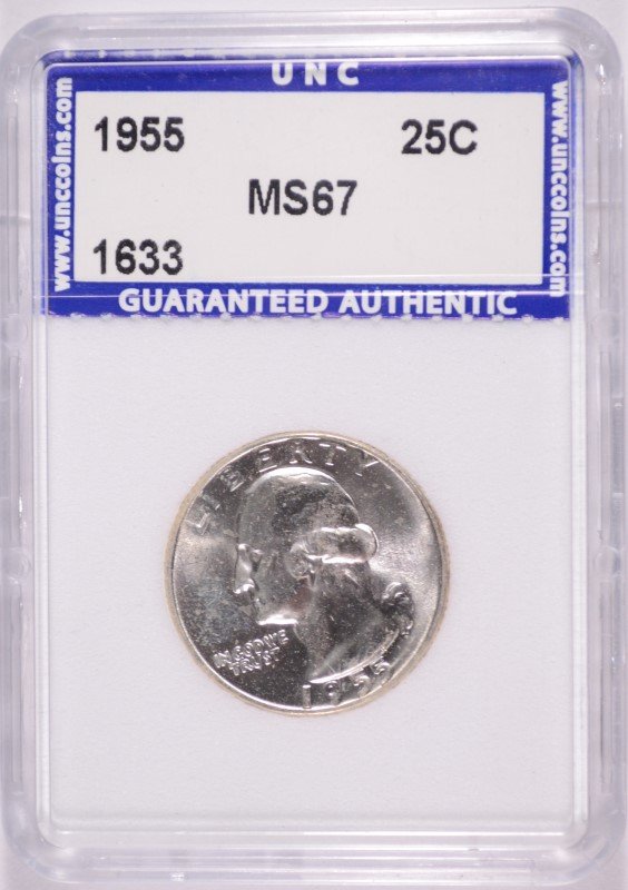 1955 WASHINGTON QUARTER, UNC MS-67  TRENDS FOR $800.00 (1 of 4)