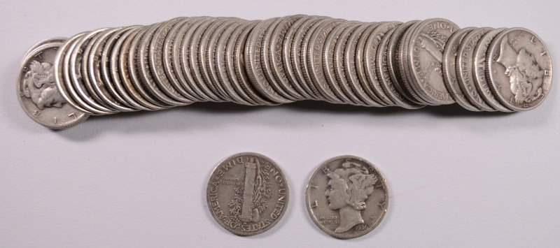 ROLL OF MERCURY DIMES ( 50 ) COINS VG OR BETTER: ESTIMATE, $125.00 TO $150.00 SILVERTOWNE AUCTIONS IS RANKED ONE OF THE BEST INTERNET AUCTIONS