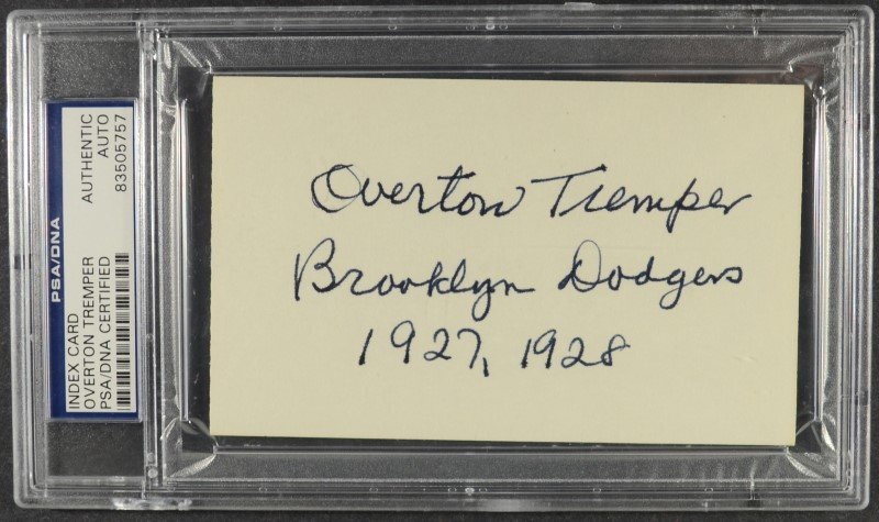 1927, 1928 OVERTON TREMPER BROOKLYN DODGER AUTO 3x5: ESTIMATE $40-$50