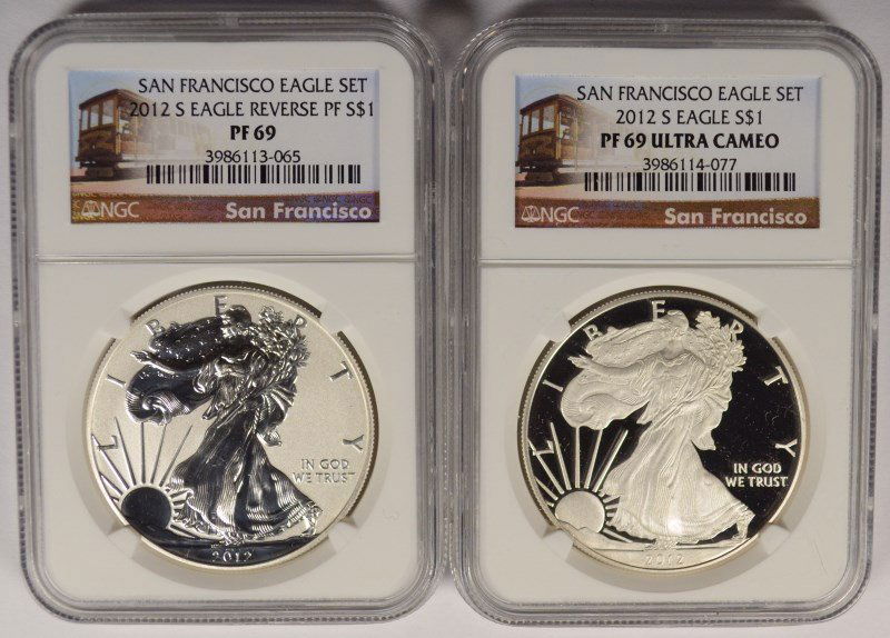 2012-S AMERICAN SILVER EAGLE SET, NGC REVERSE PROOF (1 of 2)