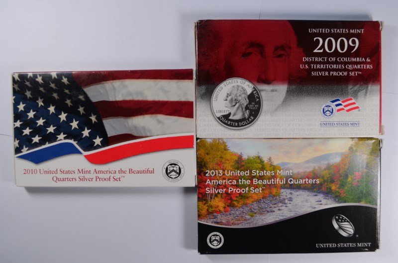 2009, 2010 & 2013 U.S. SILVER QUARTER PROOF SETS IN (1 of 3)