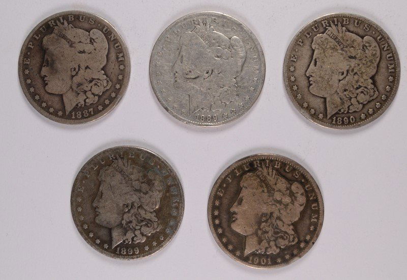 (5 ) CIRCULATED MORGAN DOLLAR: 1887-O, 1889-O, 1890-O, (1 of 2)