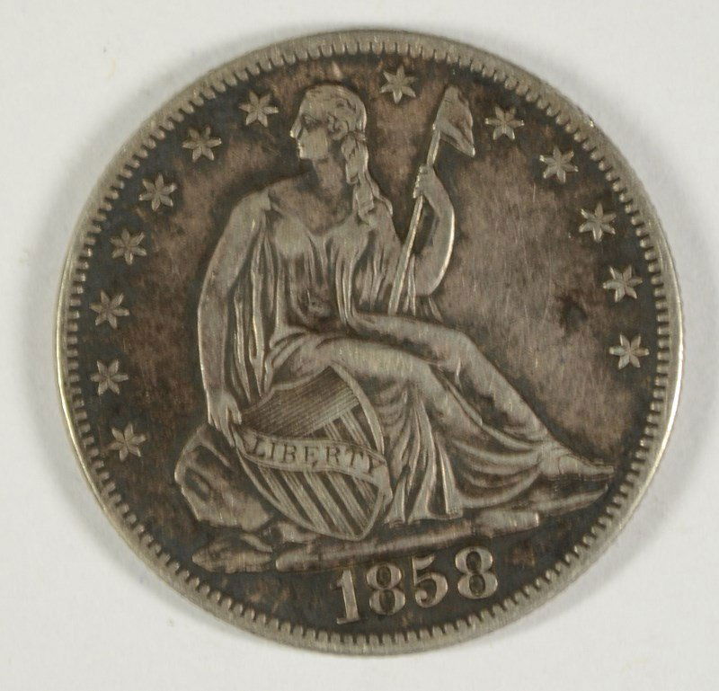 1858-O SEATED HALF DOLLAR VF-35 (NICE ORGINAL COIN) (1 of 2)