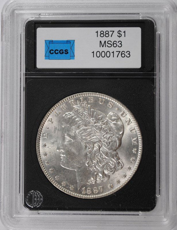 1887 MORGAN SILVER DOLLAR, CCGS MS-63: ESTIMATE, $60.00 TO $70.00 SILVERTOWNE AUCTIONS IS RANKED ONE OF THE BEST INTERNET AUCTIONS